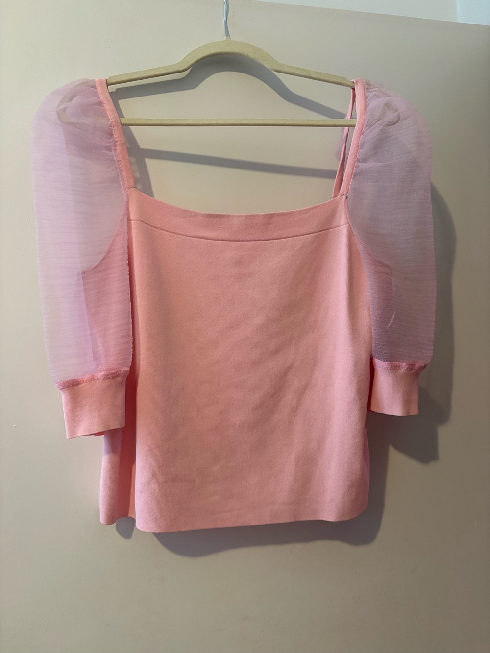 Bar III Pink Square Neck Puff Sleeve Top